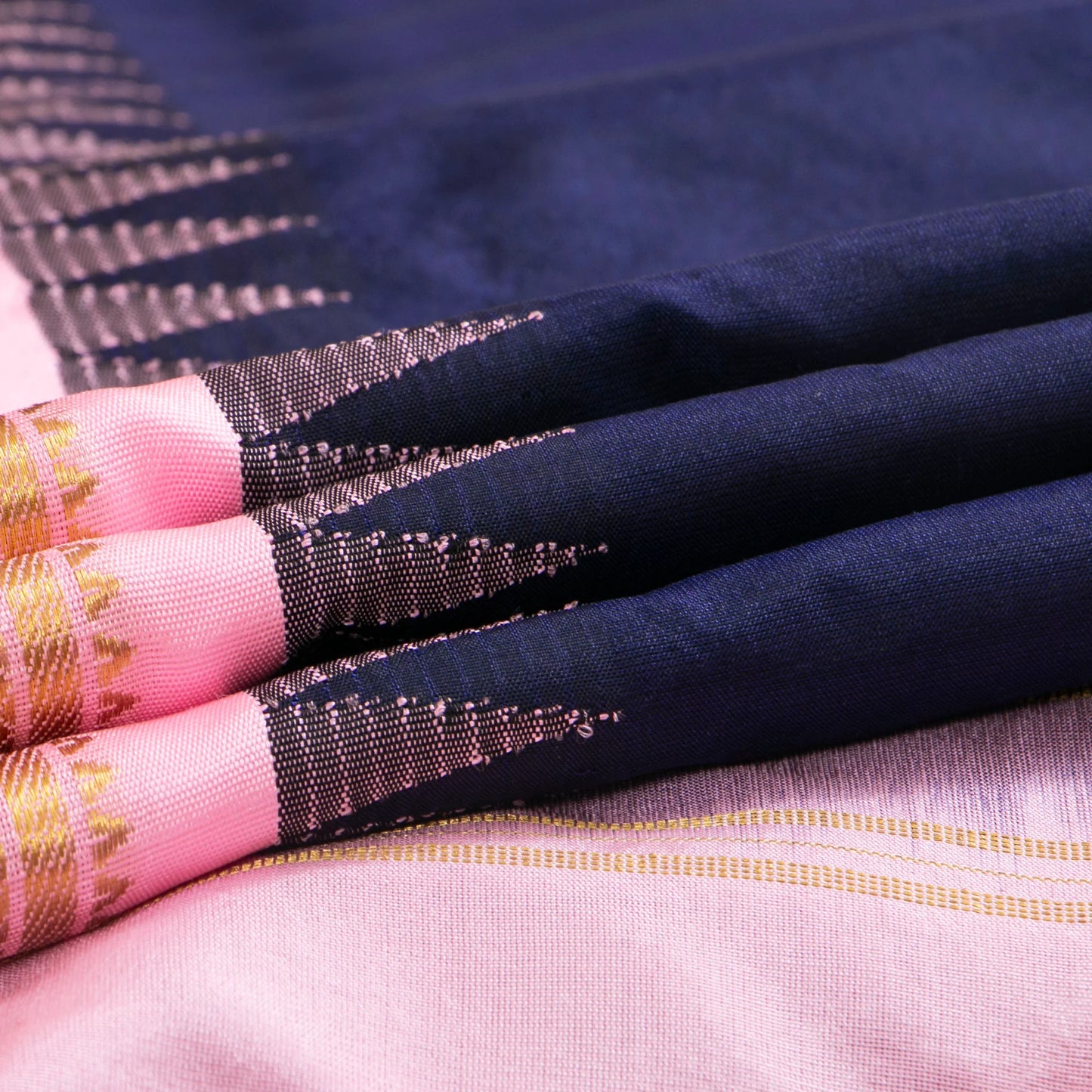 9 Yards Blue And Pastel Pink Kanchipuram Silk Saree Handwoven Pure Silk Pure Zari For Wedding Wear PV NYC 1697