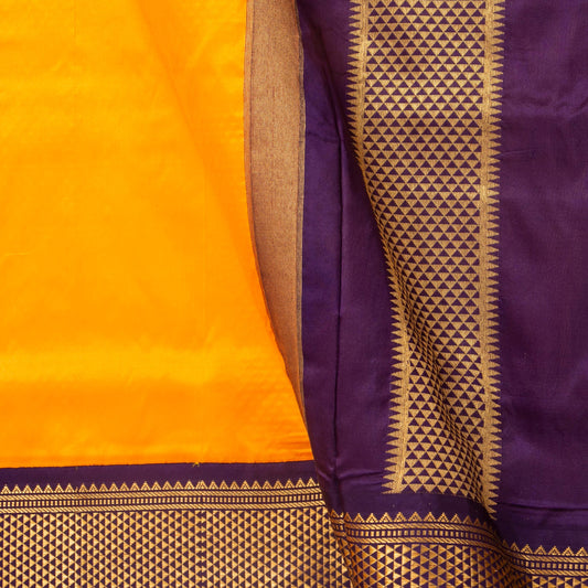 9 Yards Yellow And Purple Kanchipuram Silk Saree Handwoven Pure Silk Pure Zari For Wedding Wear PV NYC 1699