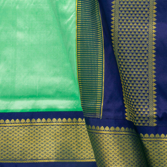 9 Yards Pista Green And Blue Kanchipuram Silk Saree Handwoven Pure Silk Pure Zari For Wedding Wear PV NYC 1704