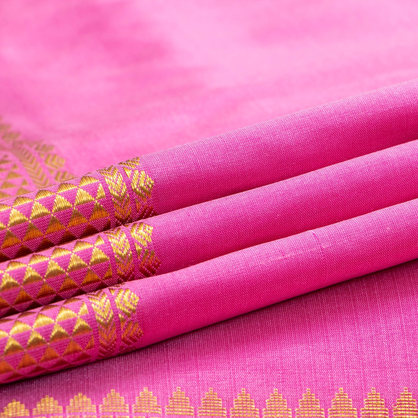 9 Yards Pink Kanchipuram Silk Saree Handwoven Pure Silk Pure Zari For Wedding Wear PV NYC 1707
