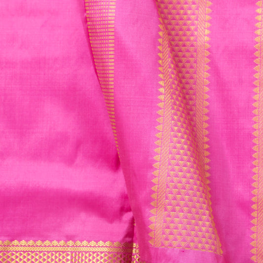9 Yards Pink Kanchipuram Silk Saree Handwoven Pure Silk Pure Zari For Wedding Wear PV NYC 1707