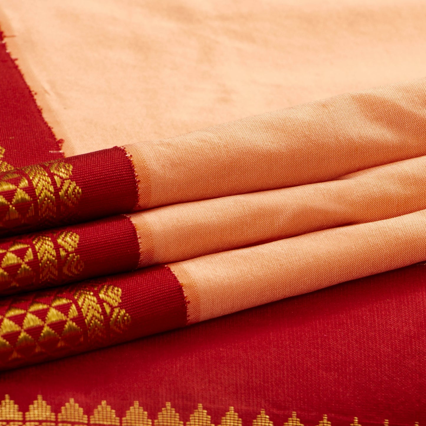 9 Yards Peach Ganga Jamuna Border Kanchipuram Silk Saree Handwoven Pure Silk Pure Zari For Wedding Wear PV NYC 1711