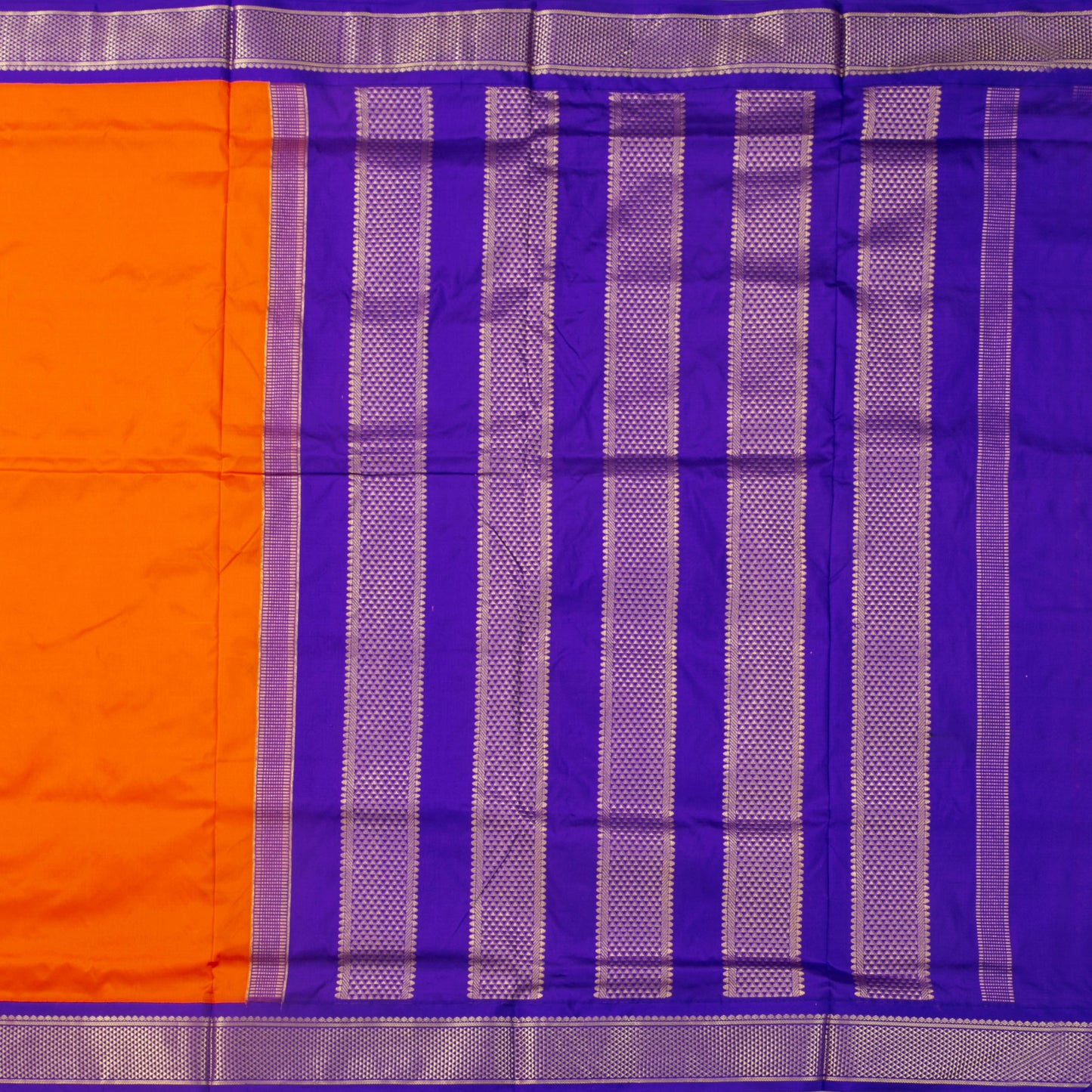 9 Yards Orange And Violet Kanchipuram Silk Saree Handwoven Pure Silk Pure Zari For Wedding Wear PV NYC 1700