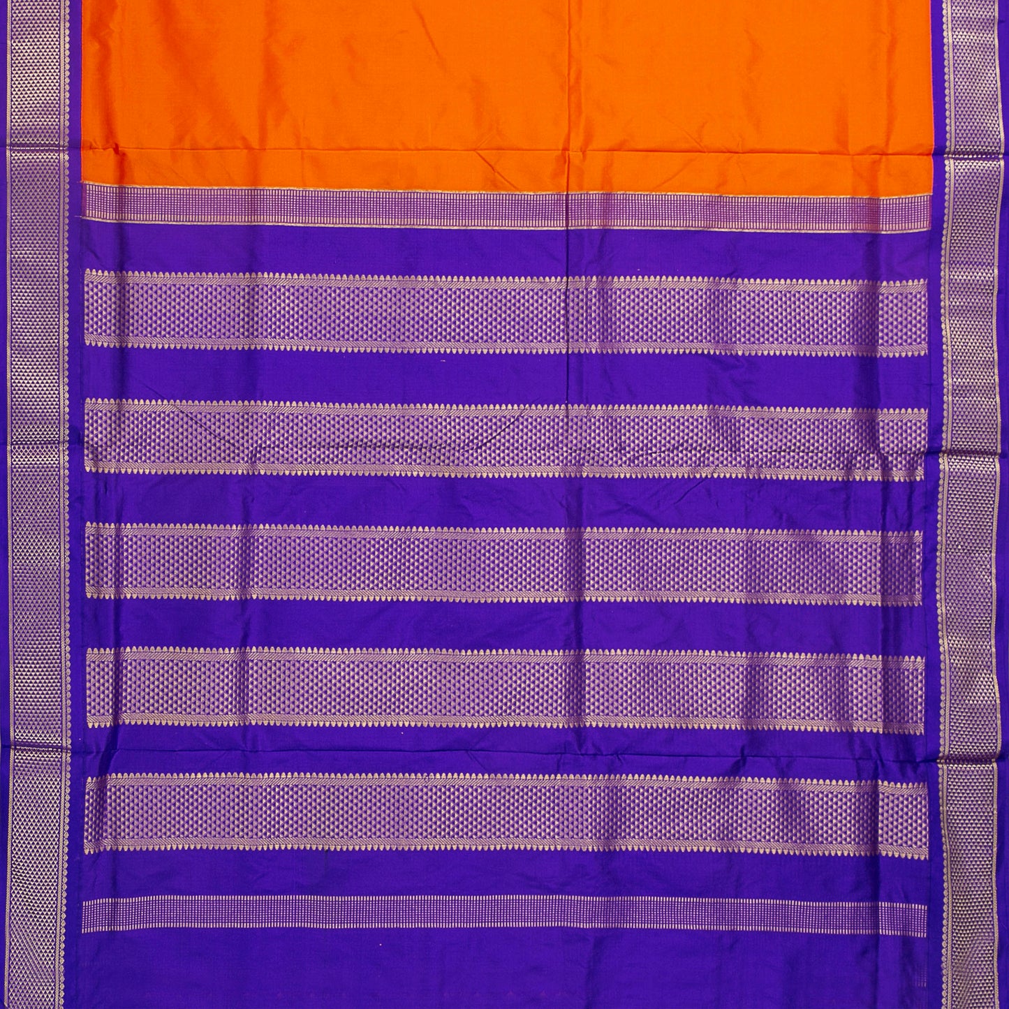 9 Yards Orange And Violet Kanchipuram Silk Saree Handwoven Pure Silk Pure Zari For Wedding Wear PV NYC 1700