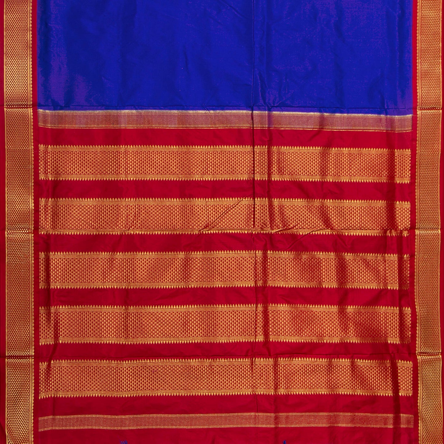 9 Yards Blue And Red Kanchipuram Silk Saree Handwoven Pure Silk Pure Zari For Wedding Wear PV NYC 1703