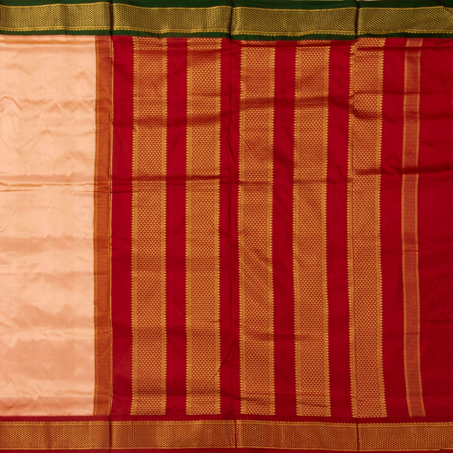 9 Yards Peach Ganga Jamuna Border Kanchipuram Silk Saree Handwoven Pure Silk Pure Zari For Wedding Wear PV NYC 1711