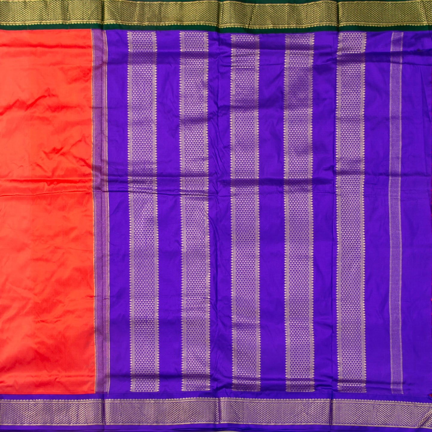 9 Yards Orange And Violet Kanchipuram Silk Saree Handwoven Pure Silk Pure Zari For Wedding Wear PV NYC 1710