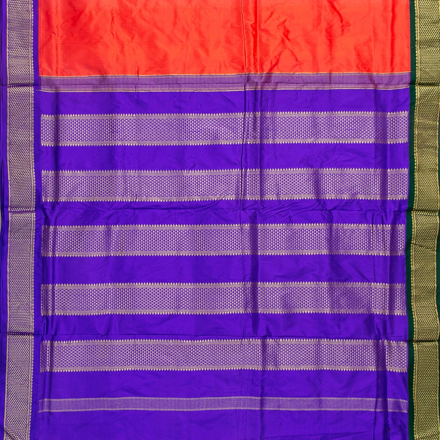 9 Yards Orange And Violet Kanchipuram Silk Saree Handwoven Pure Silk Pure Zari For Wedding Wear PV NYC 1710
