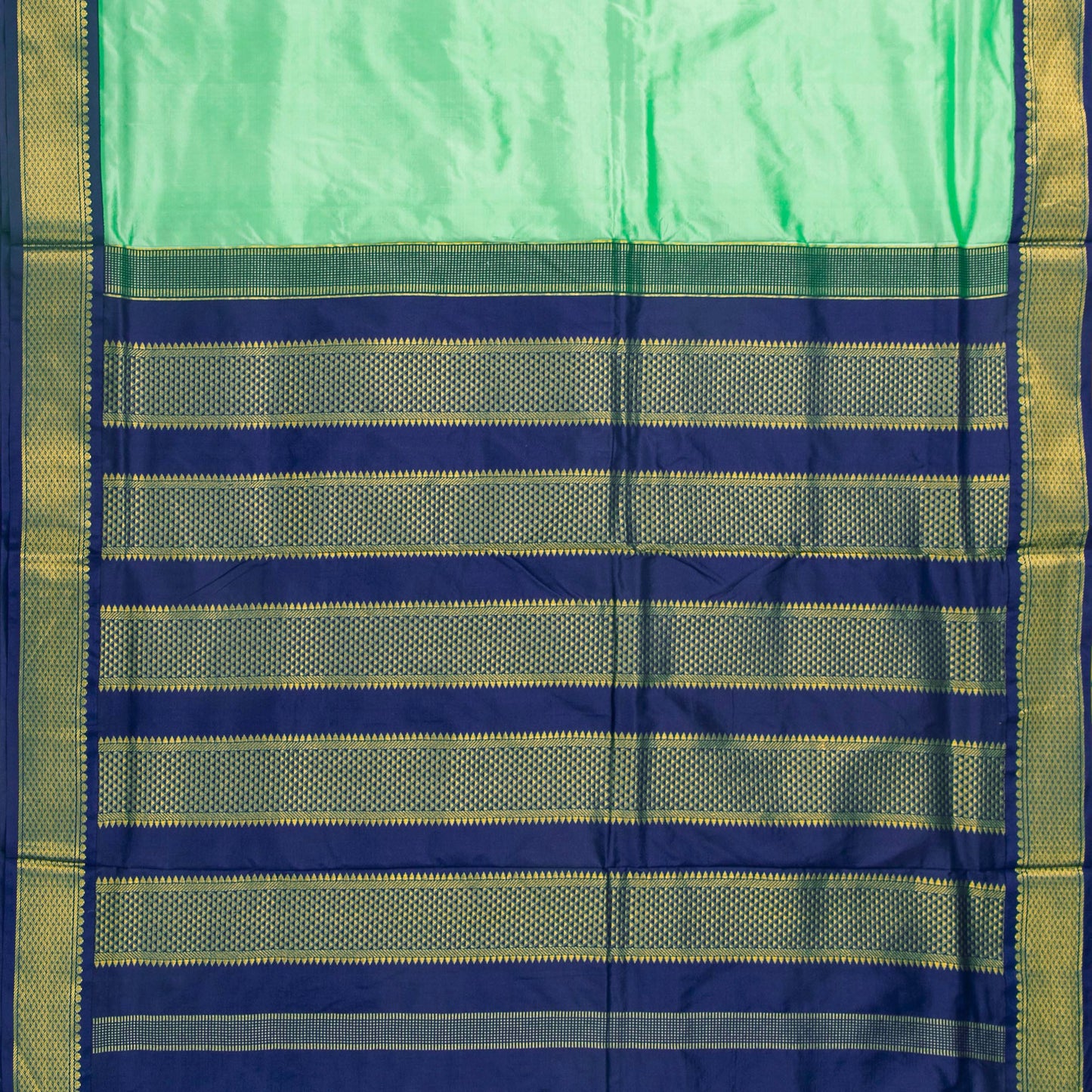 9 Yards Pista Green And Blue Kanchipuram Silk Saree Handwoven Pure Silk Pure Zari For Wedding Wear PV NYC 1704