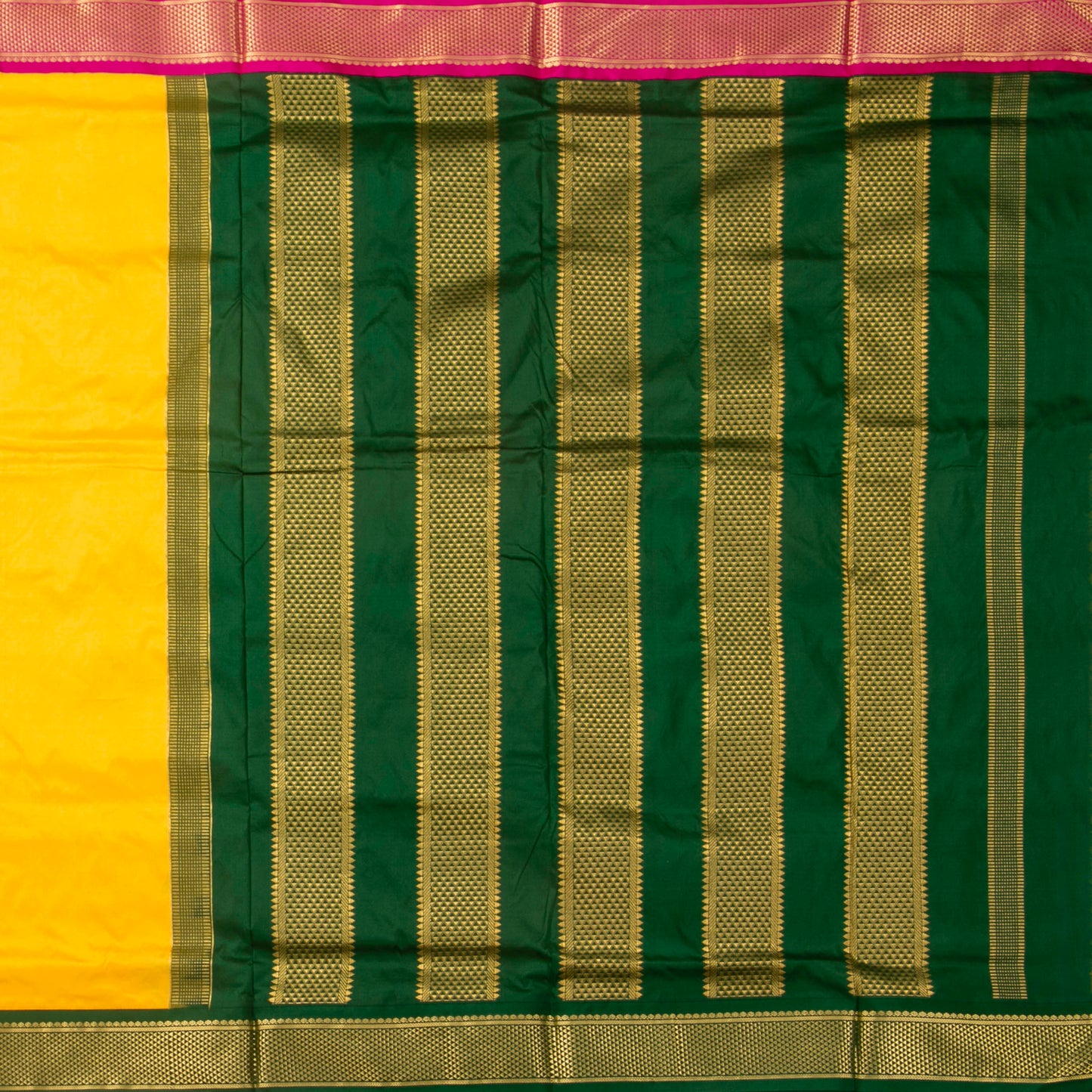 9 Yards Yellow Ganga Jamuna Border Kanchipuram Silk Saree Handwoven Pure Silk Pure Zari For Wedding Wear PV NYC 1701