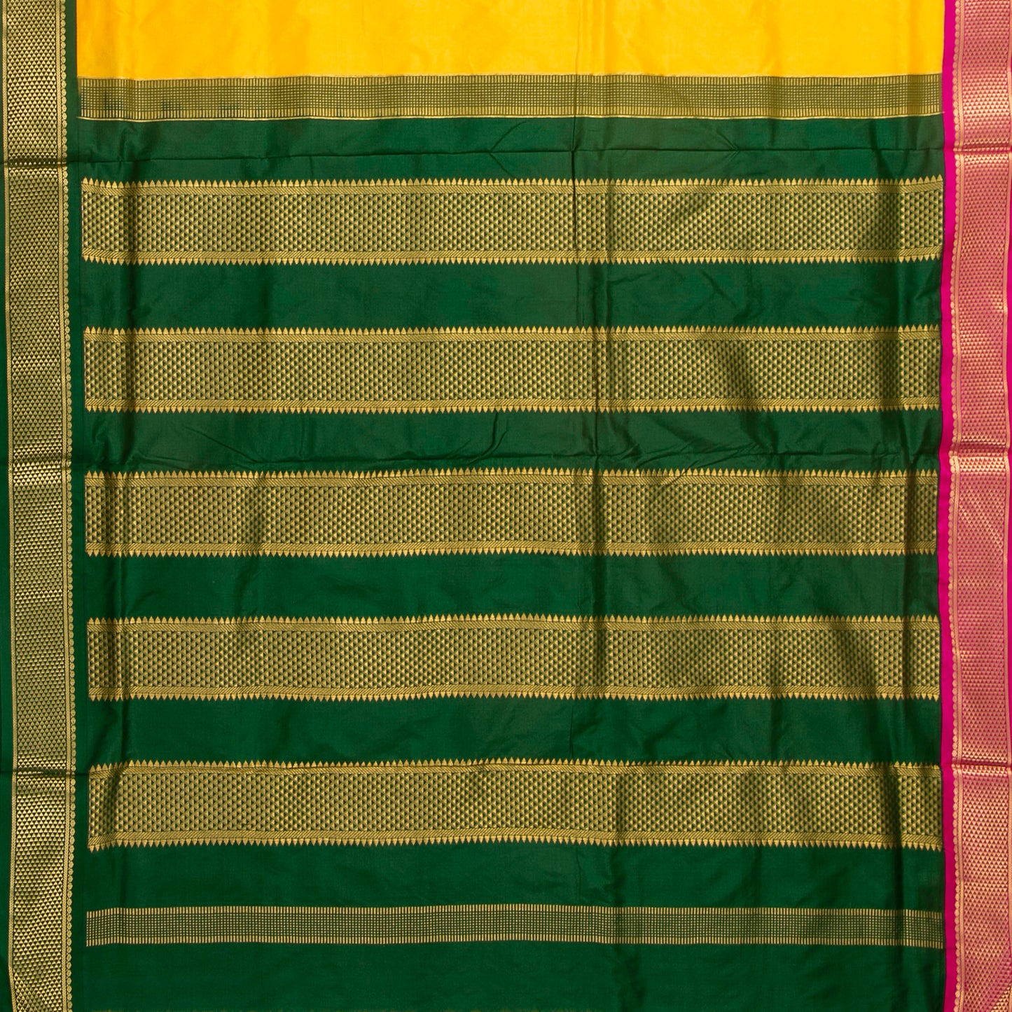 9 Yards Yellow Ganga Jamuna Border Kanchipuram Silk Saree Handwoven Pure Silk Pure Zari For Wedding Wear PV NYC 1701