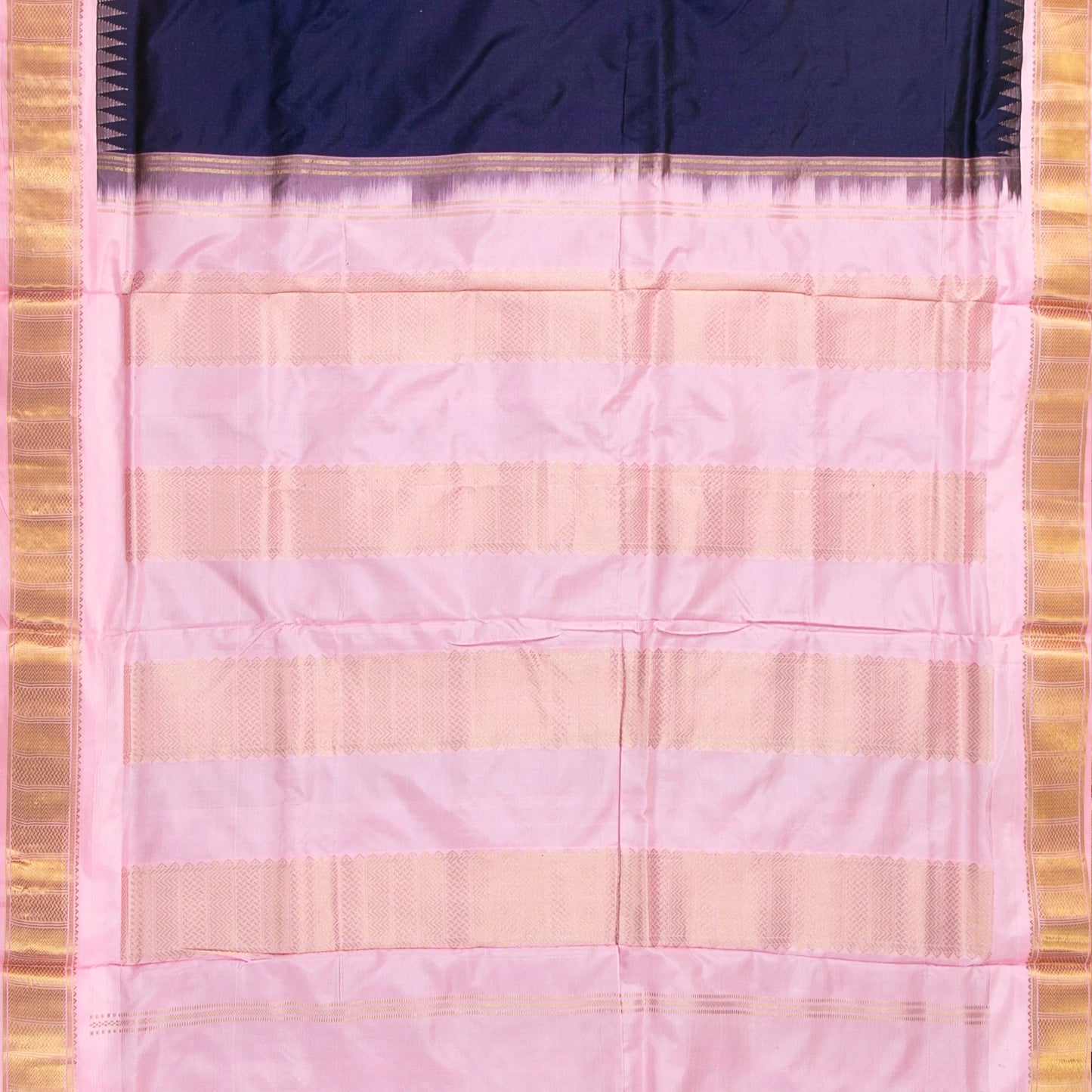 9 Yards Blue And Pastel Pink Kanchipuram Silk Saree Handwoven Pure Silk Pure Zari For Wedding Wear PV NYC 1697