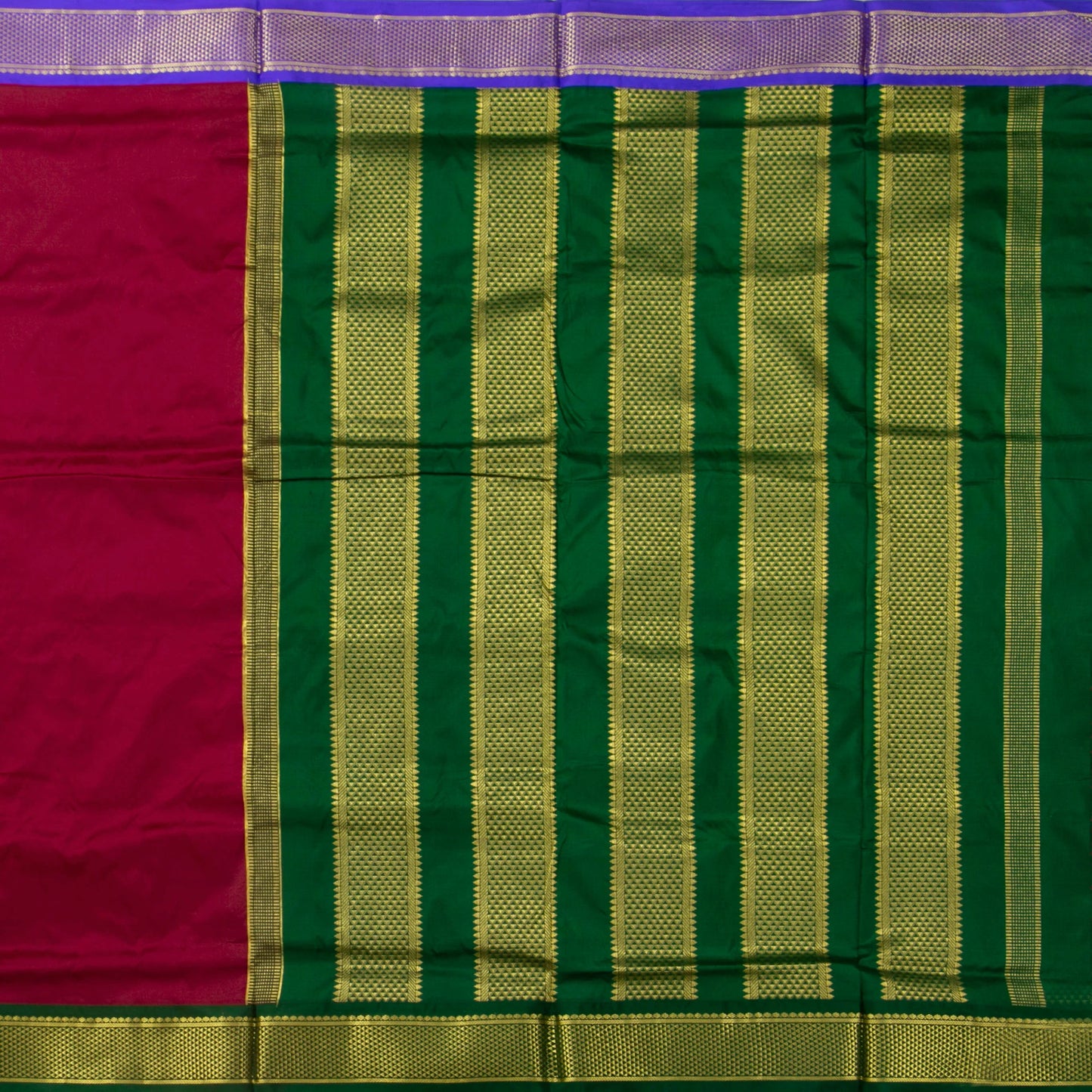 9 Yards Maroon Ganga Jamuna Border Kanchipuram Silk Saree Handwoven Pure Silk Pure Zari For Wedding Wear PV NYC 1705