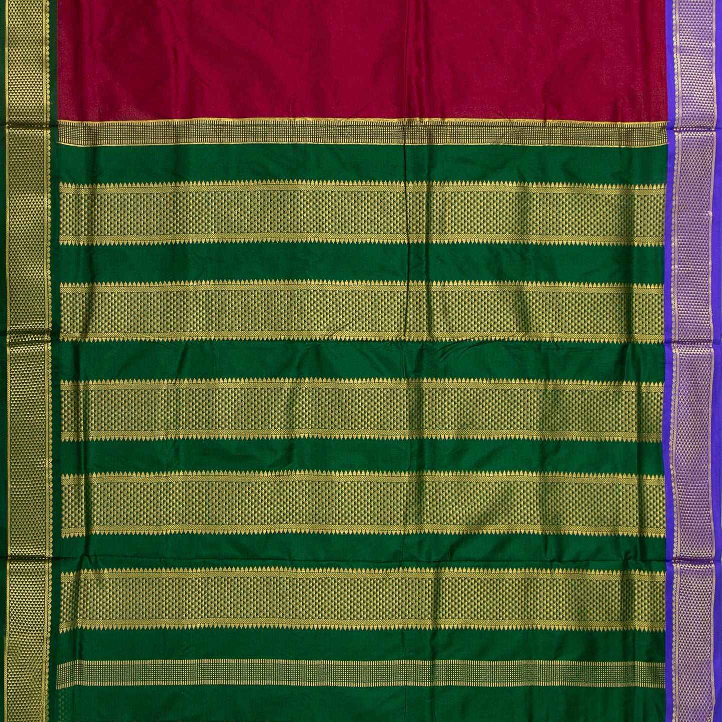 9 Yards Maroon Ganga Jamuna Border Kanchipuram Silk Saree Handwoven Pure Silk Pure Zari For Wedding Wear PV NYC 1705