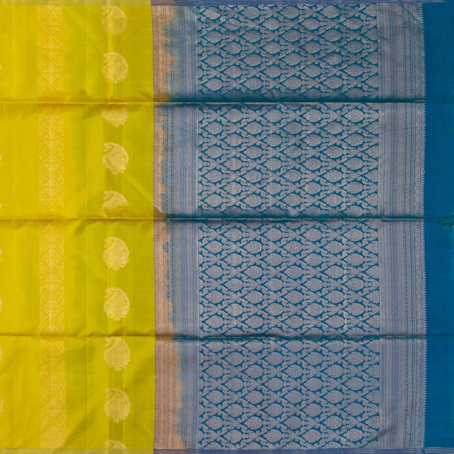 Green And Blue Borderless Kanchipuram Soft Silk Saree For Festive Wear PV NYC 1694