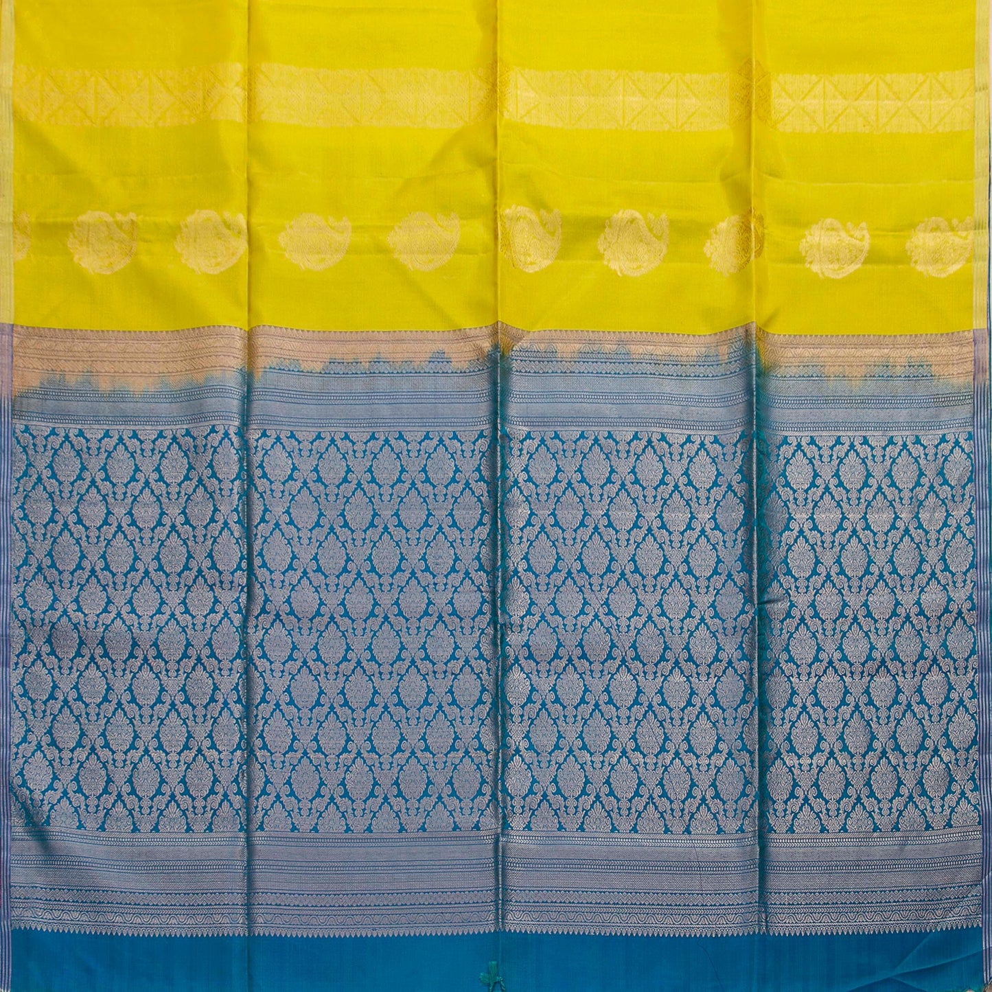 Green And Blue Borderless Kanchipuram Soft Silk Saree For Festive Wear PV NYC 1694