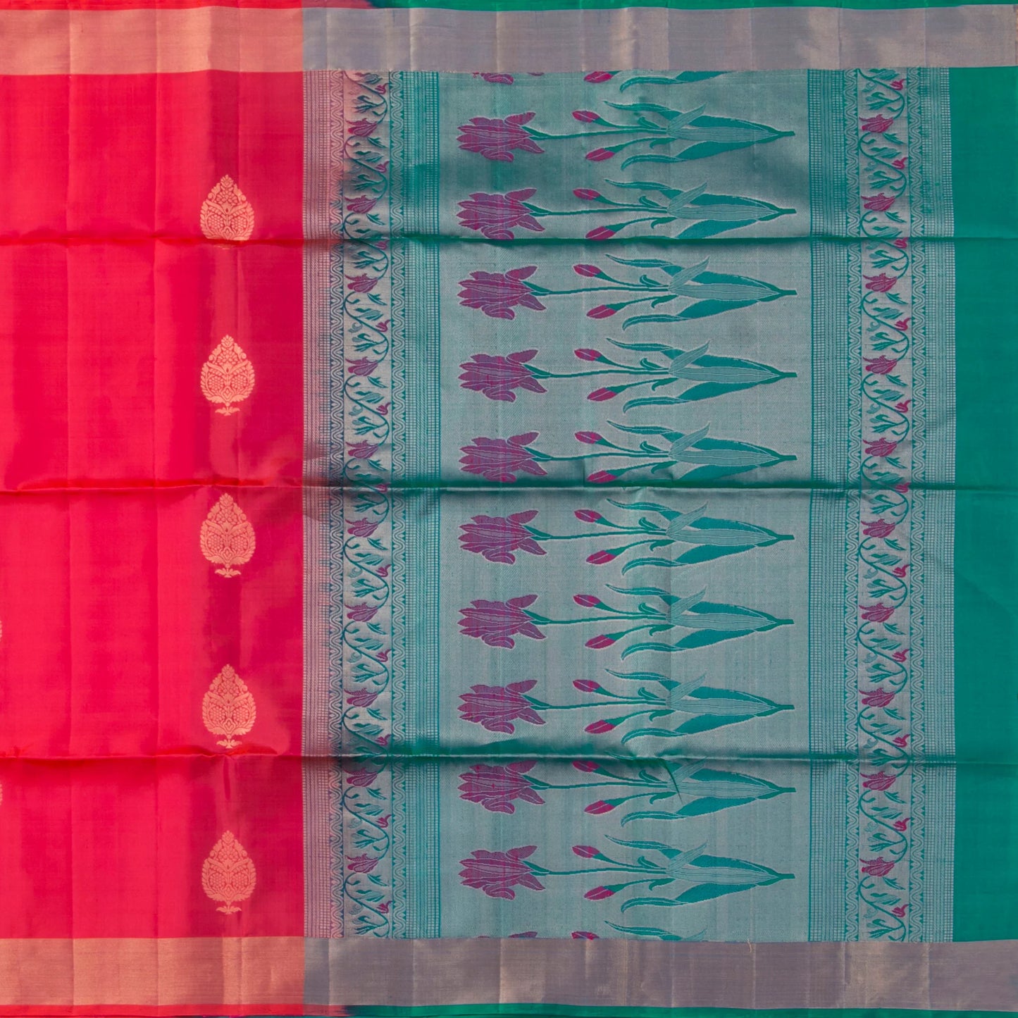 Pink And Blue Kanchipuram Soft Silk Saree For Festive Wear PV NYC 1696