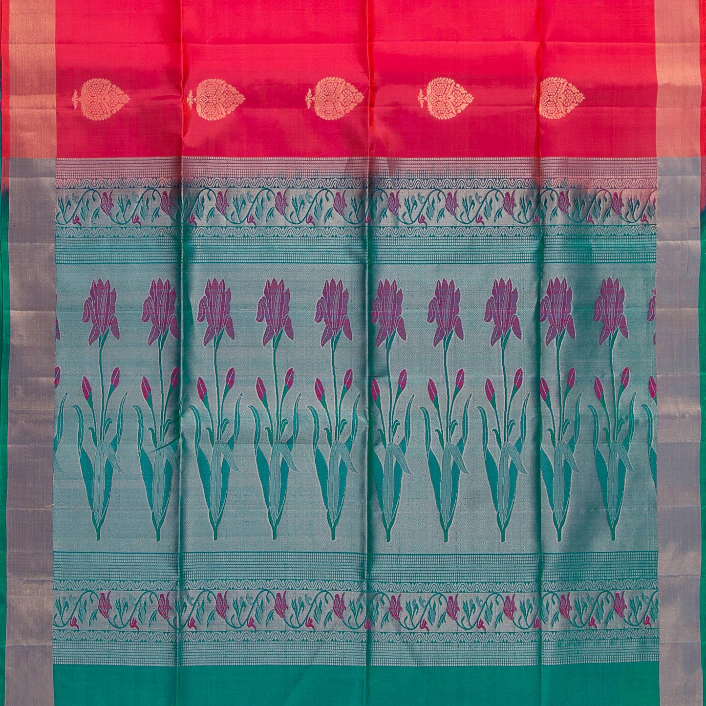 Pink And Blue Kanchipuram Soft Silk Saree For Festive Wear PV NYC 1696