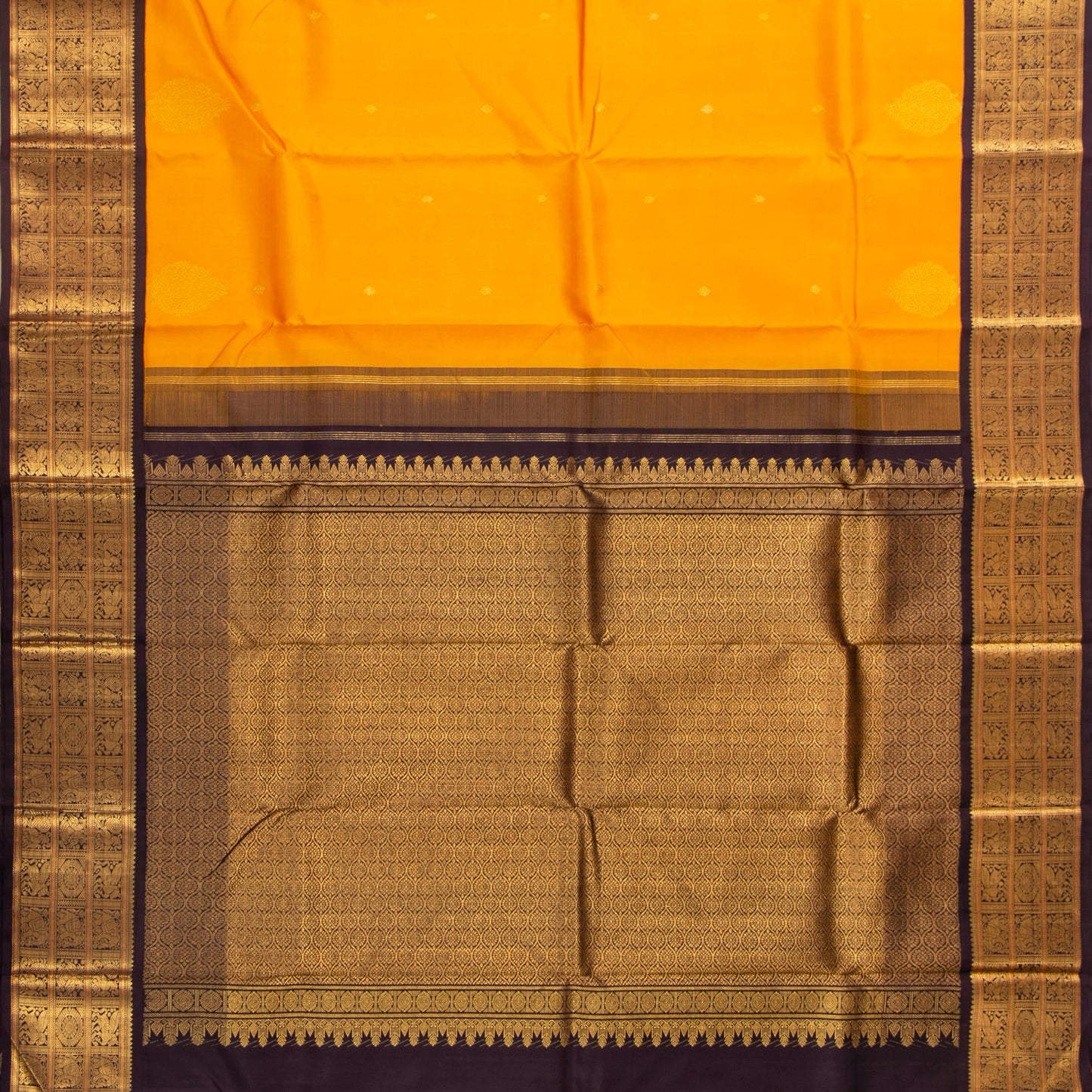 Yellow And Brown Kanchipuram Silk Saree For Bridal Wear PV NYC 1642