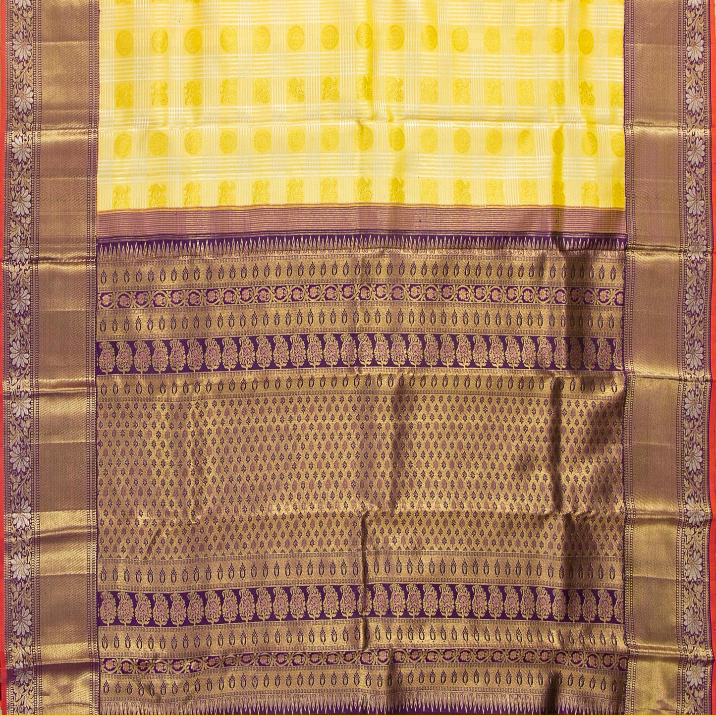 Yellow And Wine Kanchipuram Silk Saree For Bridal Wear PV NYC 1603
