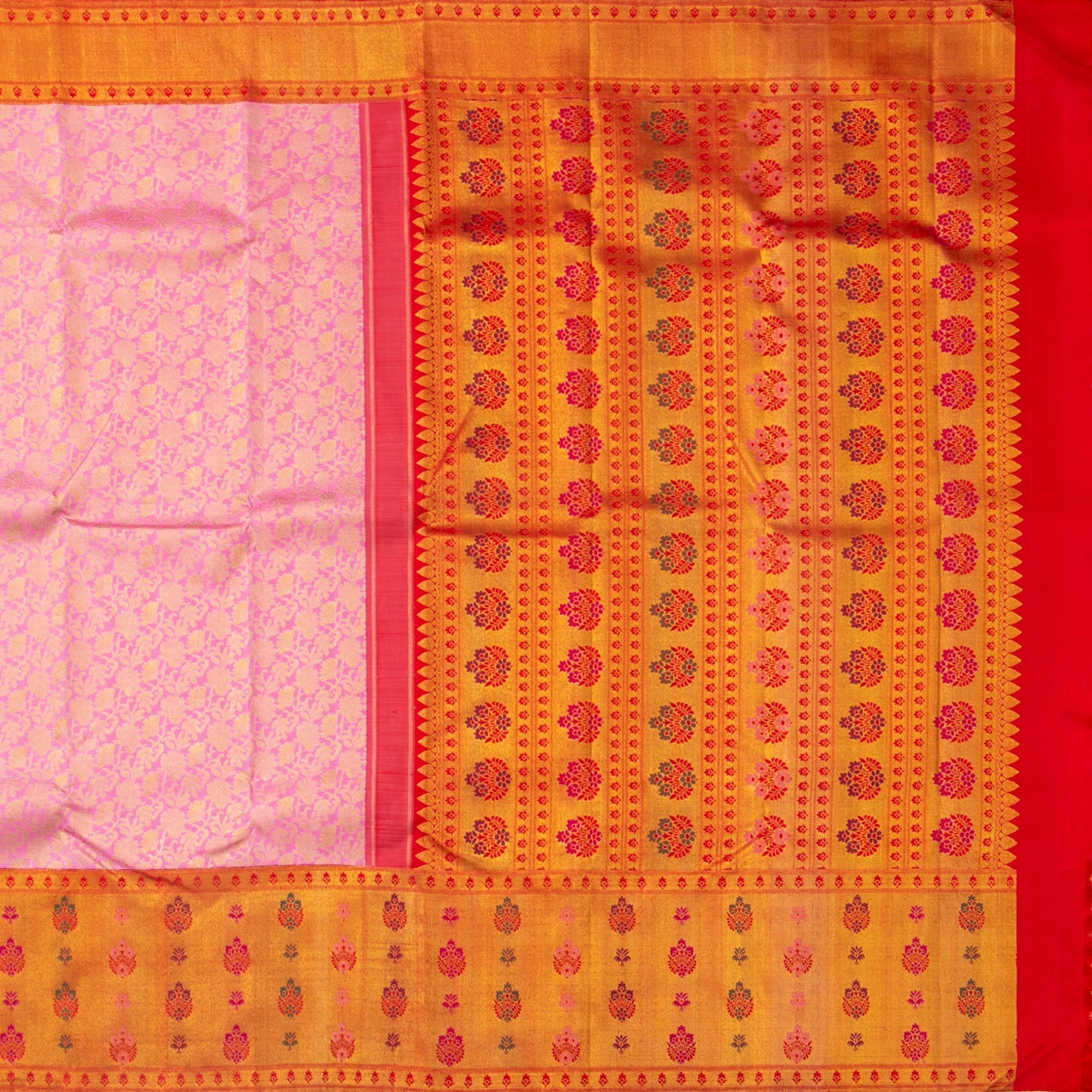 Pink And Red Kanchipuram Silk Saree For Bridal Wear PV NYC 1604