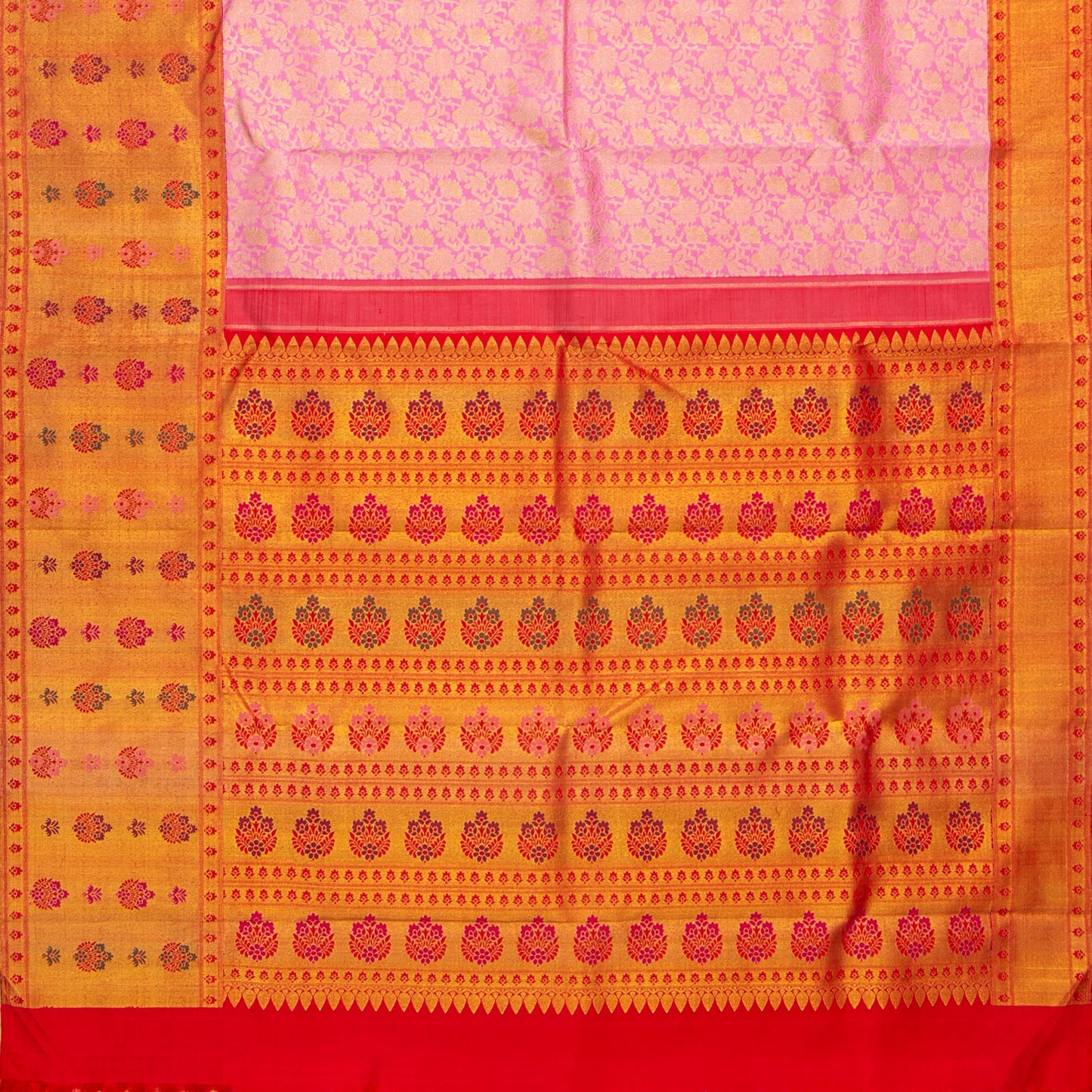 Pink And Red Kanchipuram Silk Saree For Bridal Wear PV NYC 1604