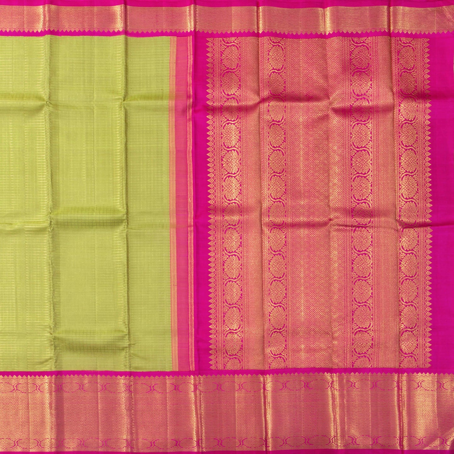 Elachi Green And Pink Kanchipuram Silk Saree For Bridal Wear PV NYC 1600