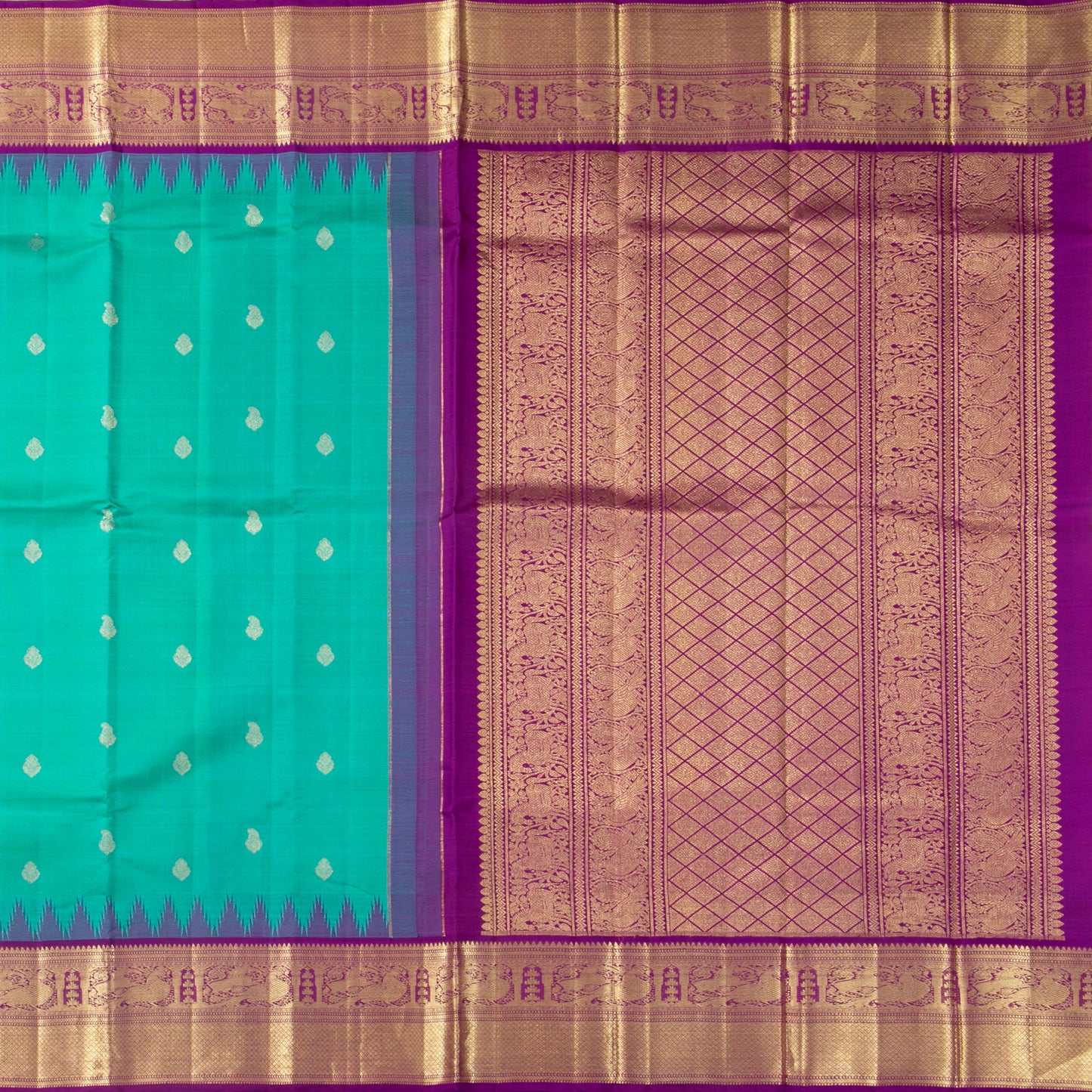 Sea Green And Magenta Kanchipuram Silk Saree For Wedding Wear PV NYC 1579