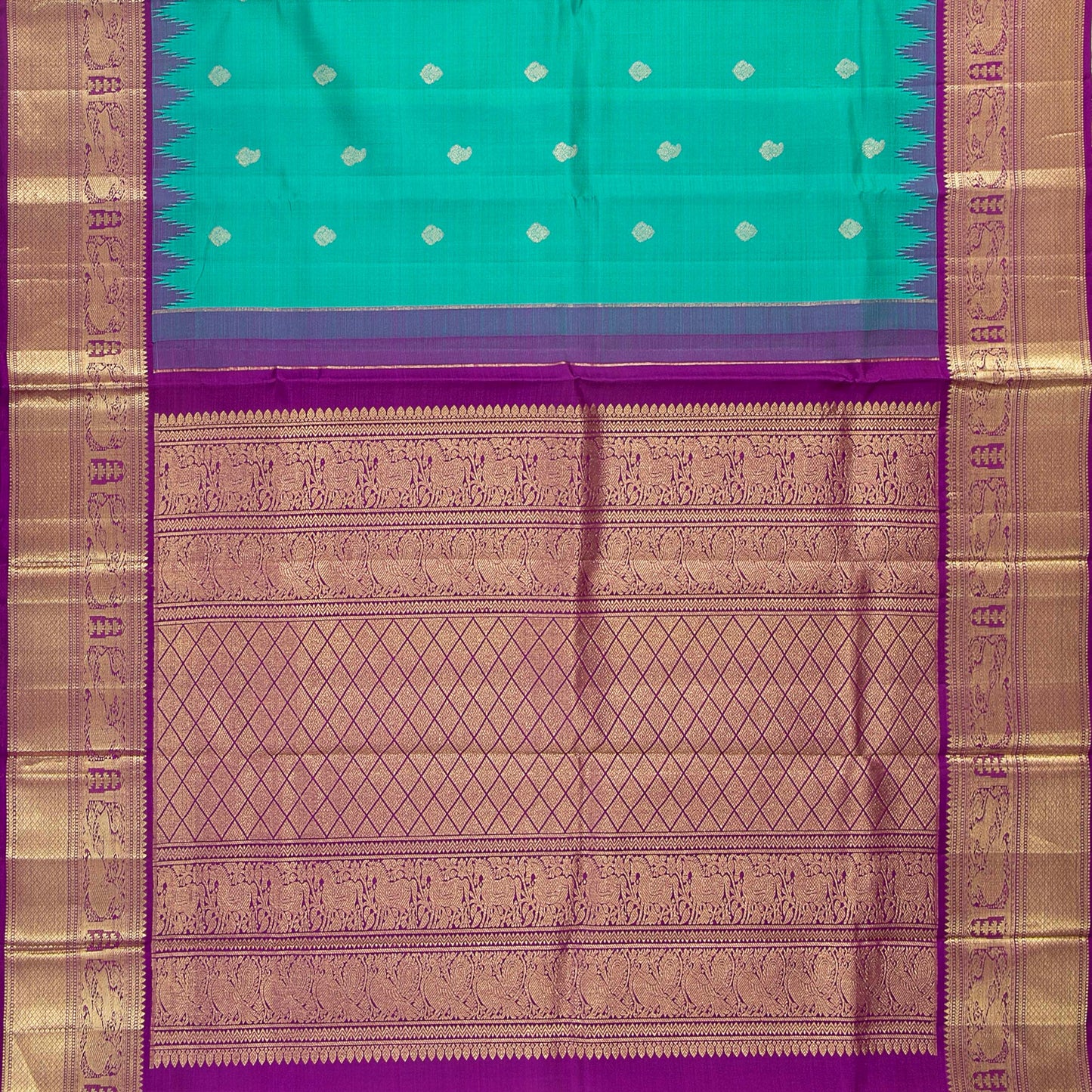 Sea Green And Magenta Kanchipuram Silk Saree For Wedding Wear PV NYC 1579