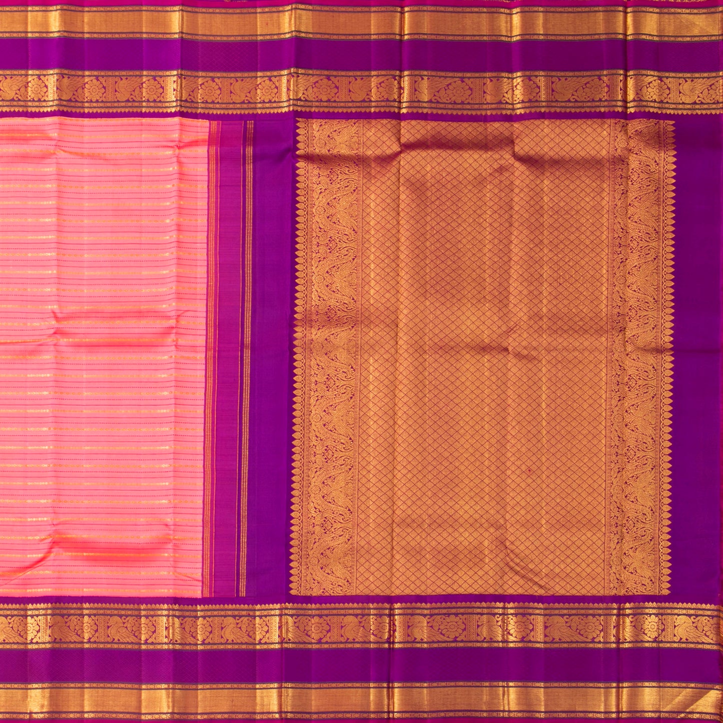 Pink And Magenta Kanchipuram Silk Saree With Silver Zari For Wedding Wear PV NYC 1588