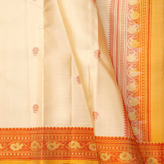 Off White Kanchipuram Silk Saree With No Zari For Office Wear PV RM NZ 509