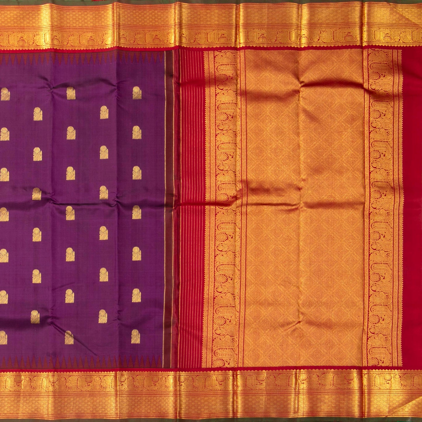 Magenta And Red Kanchipuram Silk Saree For Bridal Wear PV NYC 1650