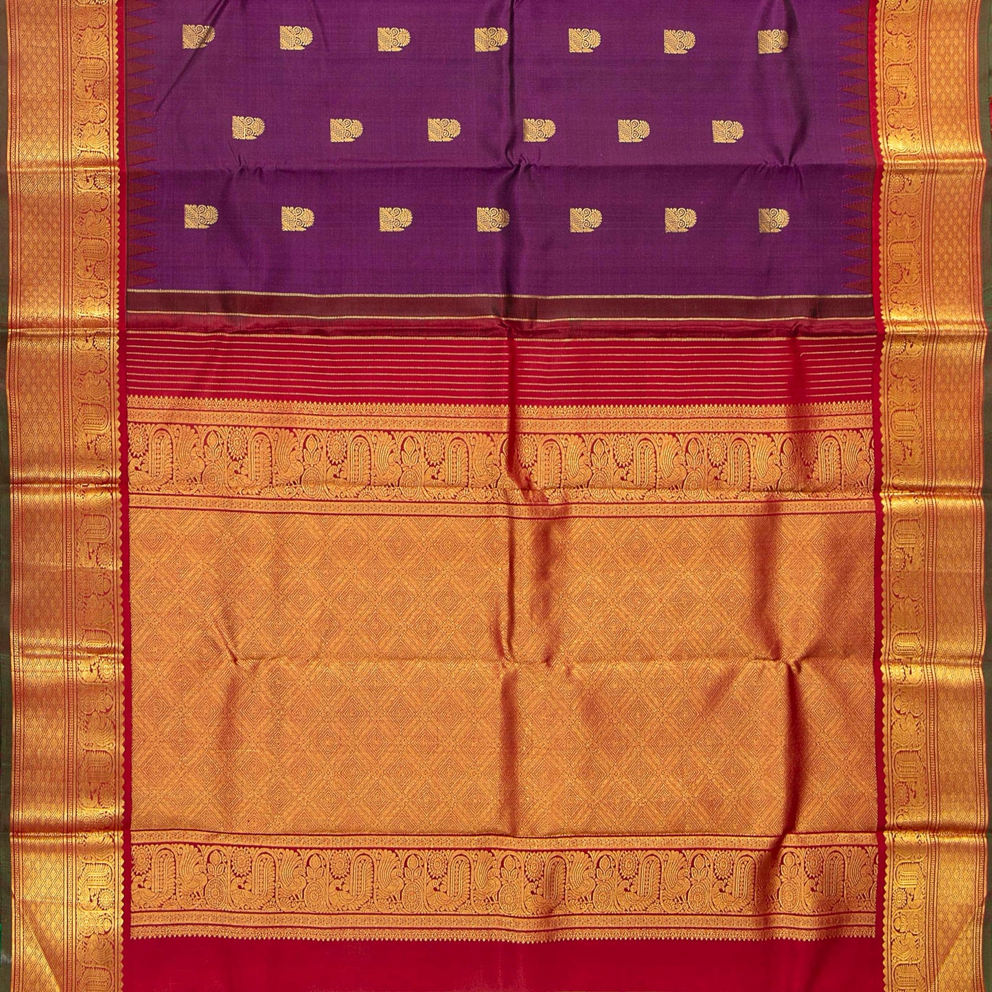 Magenta And Red Kanchipuram Silk Saree For Bridal Wear PV NYC 1650