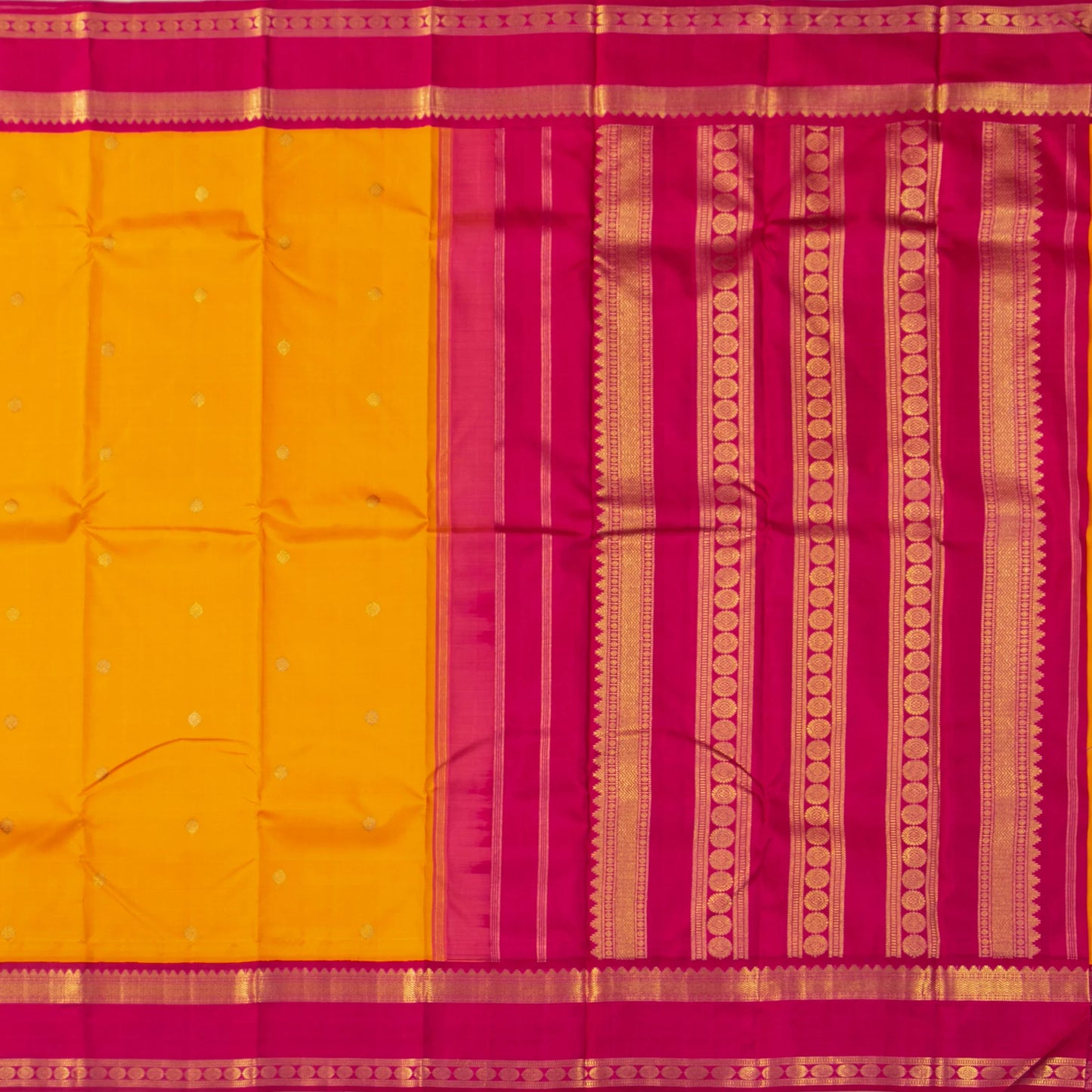 Yellow And Pink Kanchipuram Silk Saree For Bridal Wear PV NYC 1637