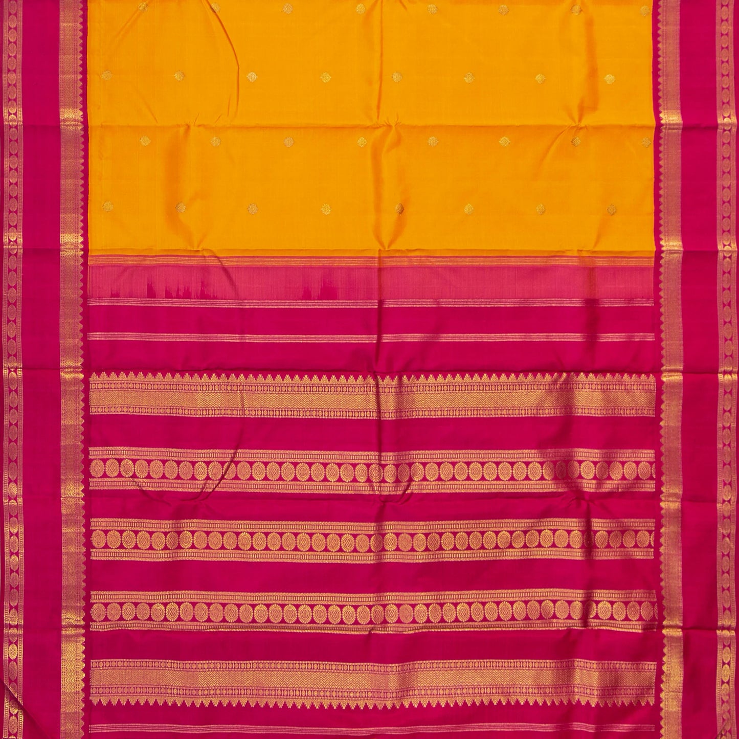 Yellow And Pink Kanchipuram Silk Saree For Bridal Wear PV NYC 1637