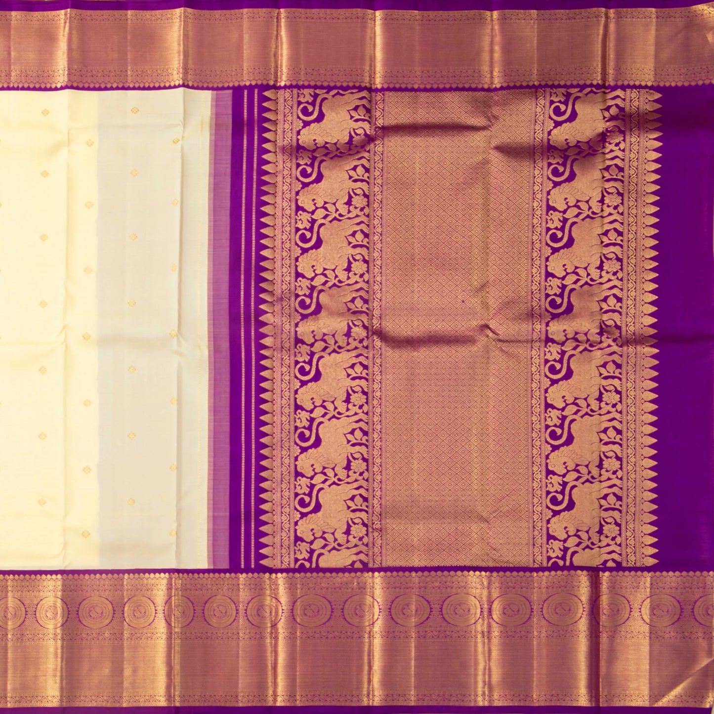 Off White And Magenta Kanchipuram Silk Saree For Wedding Wear PV NYC 1719