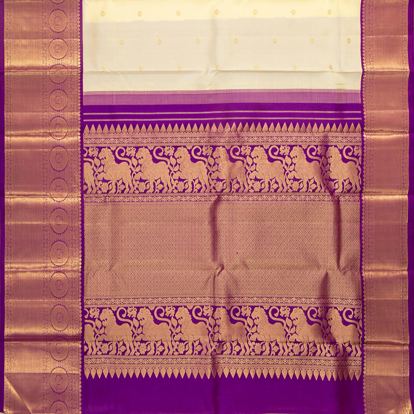 Off White And Magenta Kanchipuram Silk Saree For Wedding Wear PV NYC 1719