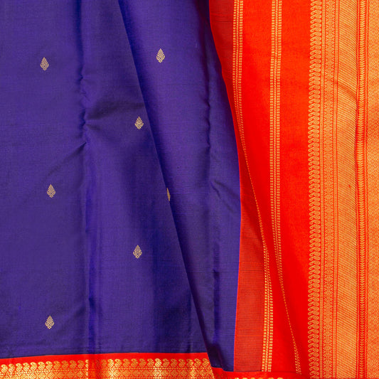 Blue And Red Kanchipuram Silk Saree For Festive Wear PV MEN 190 - Silk Sari - Panjavarnam PV MEN 190