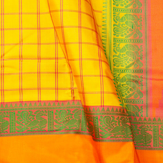 Yellow Kanchipuram Silk Saree With No Zari For Office Wear PV RM NZ 499 - Silk Sari - Panjavarnam PV RM NZ 499