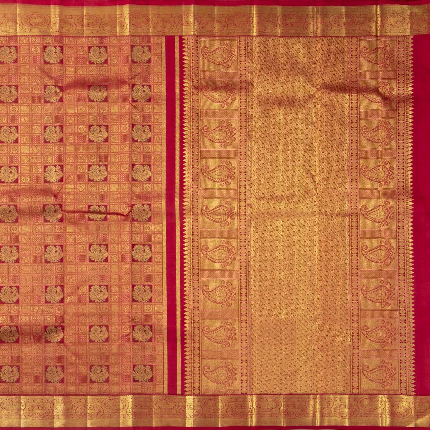 Red Kanchipuram Silk Saree For Bridal Wear PV NYC 1599