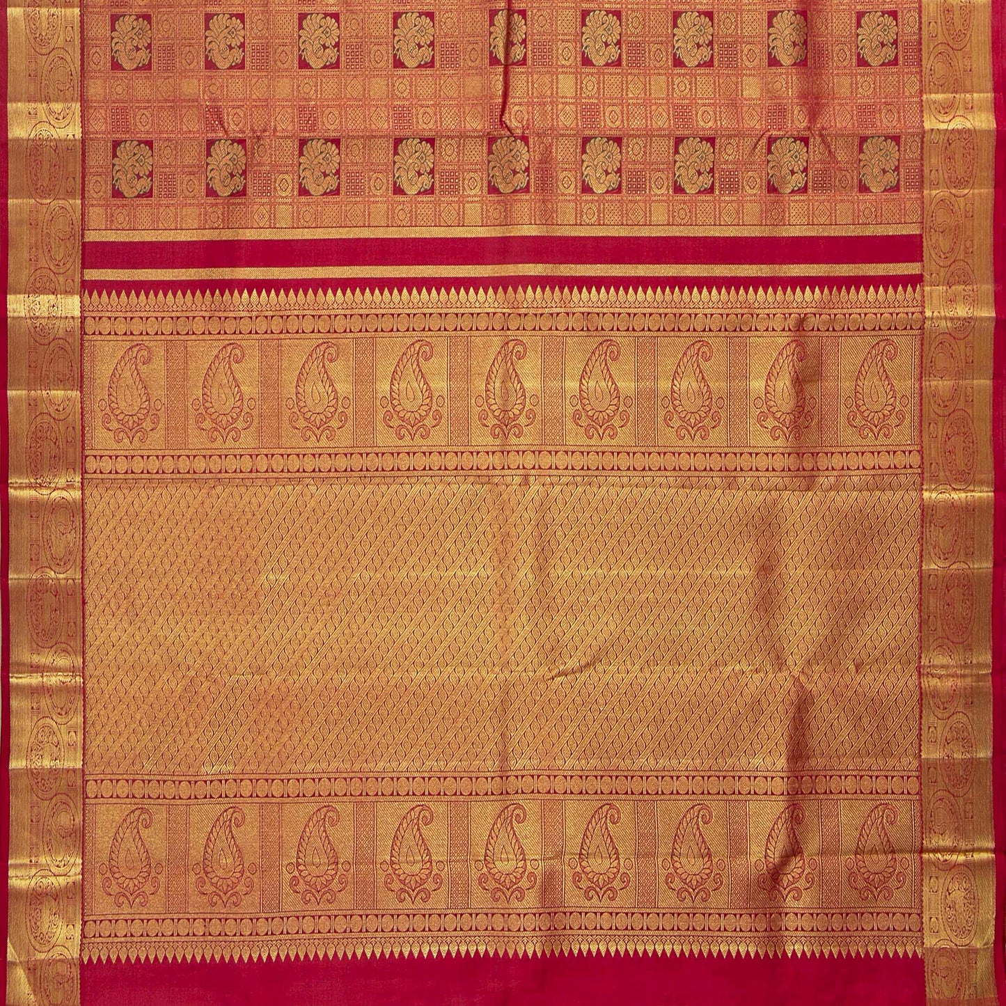 Red Kanchipuram Silk Saree For Bridal Wear PV NYC 1599