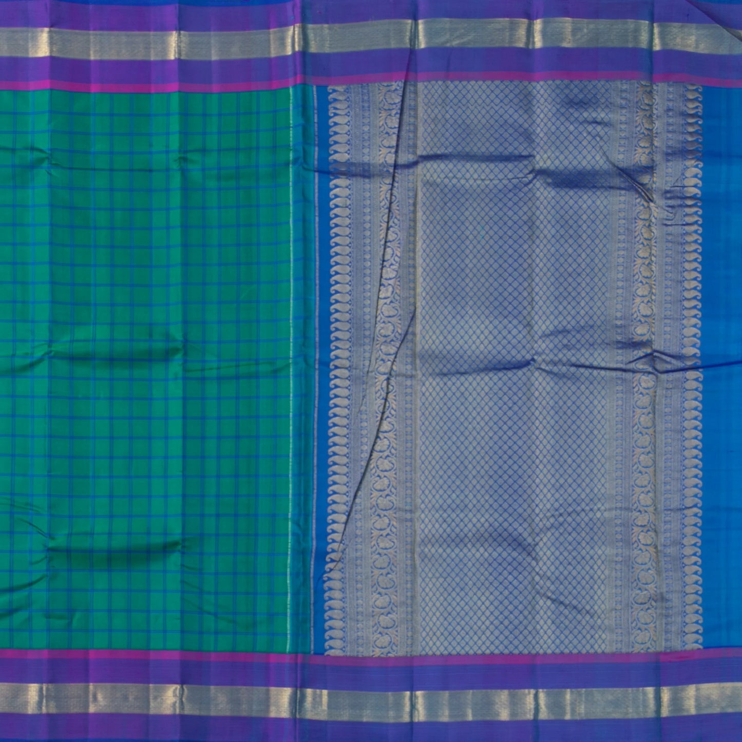 Turquoise Blue And Purple Kanchipuram Silk Saree For Festive Wear PV NYC 1628