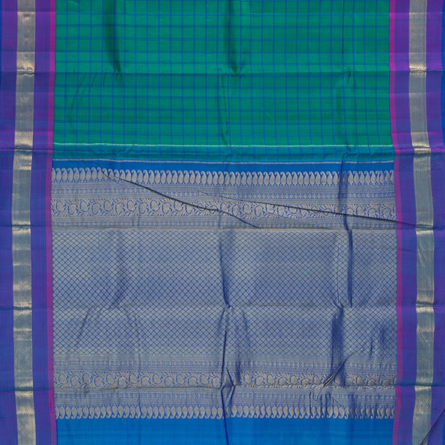 Turquoise Blue And Purple Kanchipuram Silk Saree For Festive Wear PV NYC 1628
