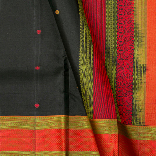 Black Kanchipuram Silk Saree With No Zari For Office Wear PV RM NZ 504 - Silk Sari - Panjavarnam PV RM NZ 504