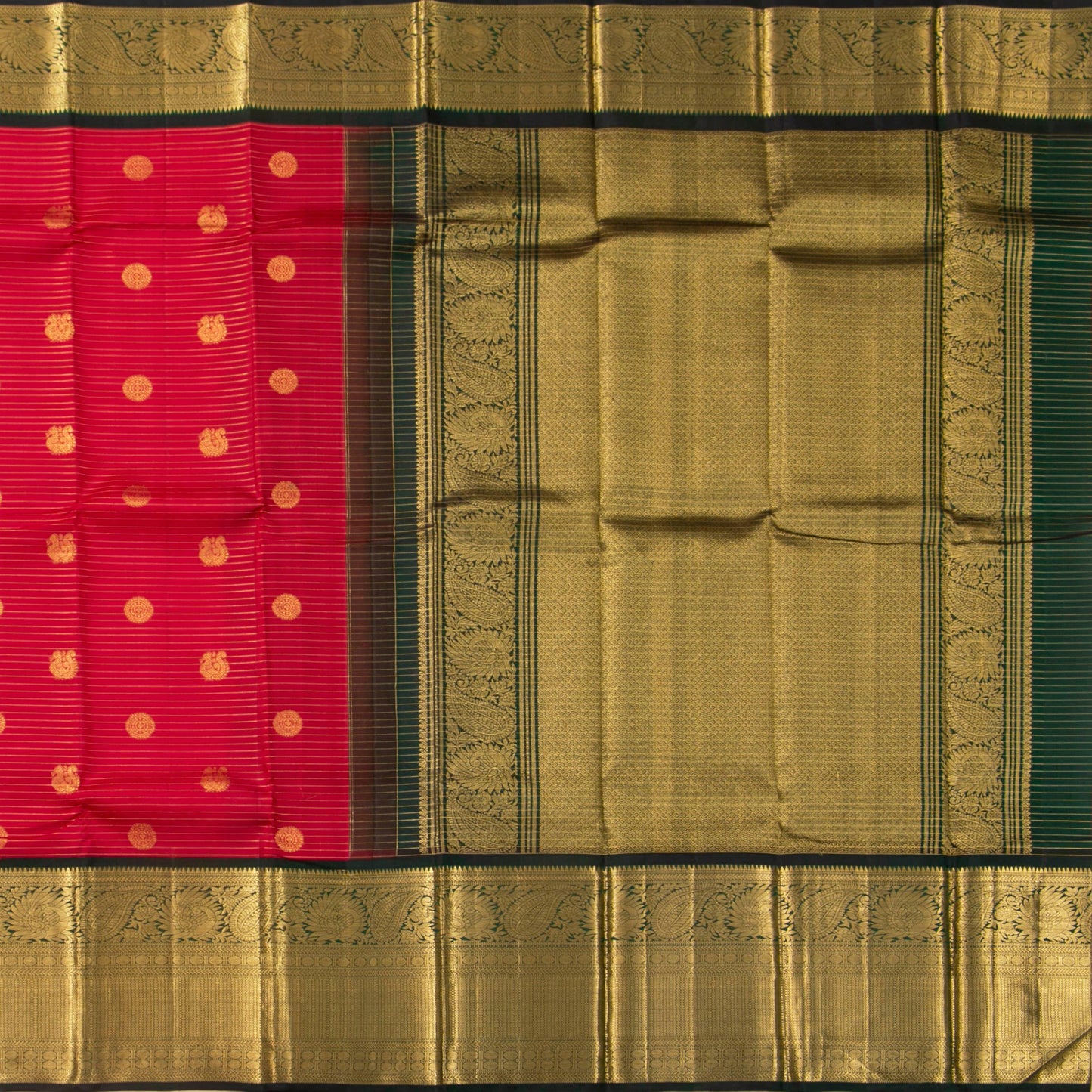 Red And Green Kanchipuram Silk Saree With Zari Stripes For Wedding Wear PV NYC 1634