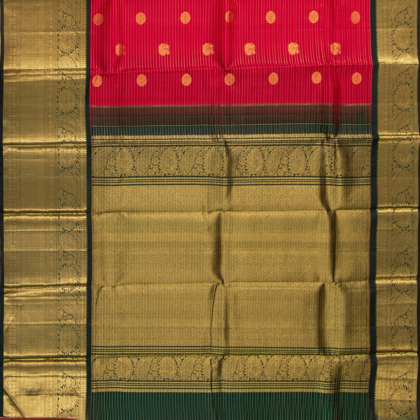 Red And Green Kanchipuram Silk Saree With Zari Stripes For Wedding Wear PV NYC 1634