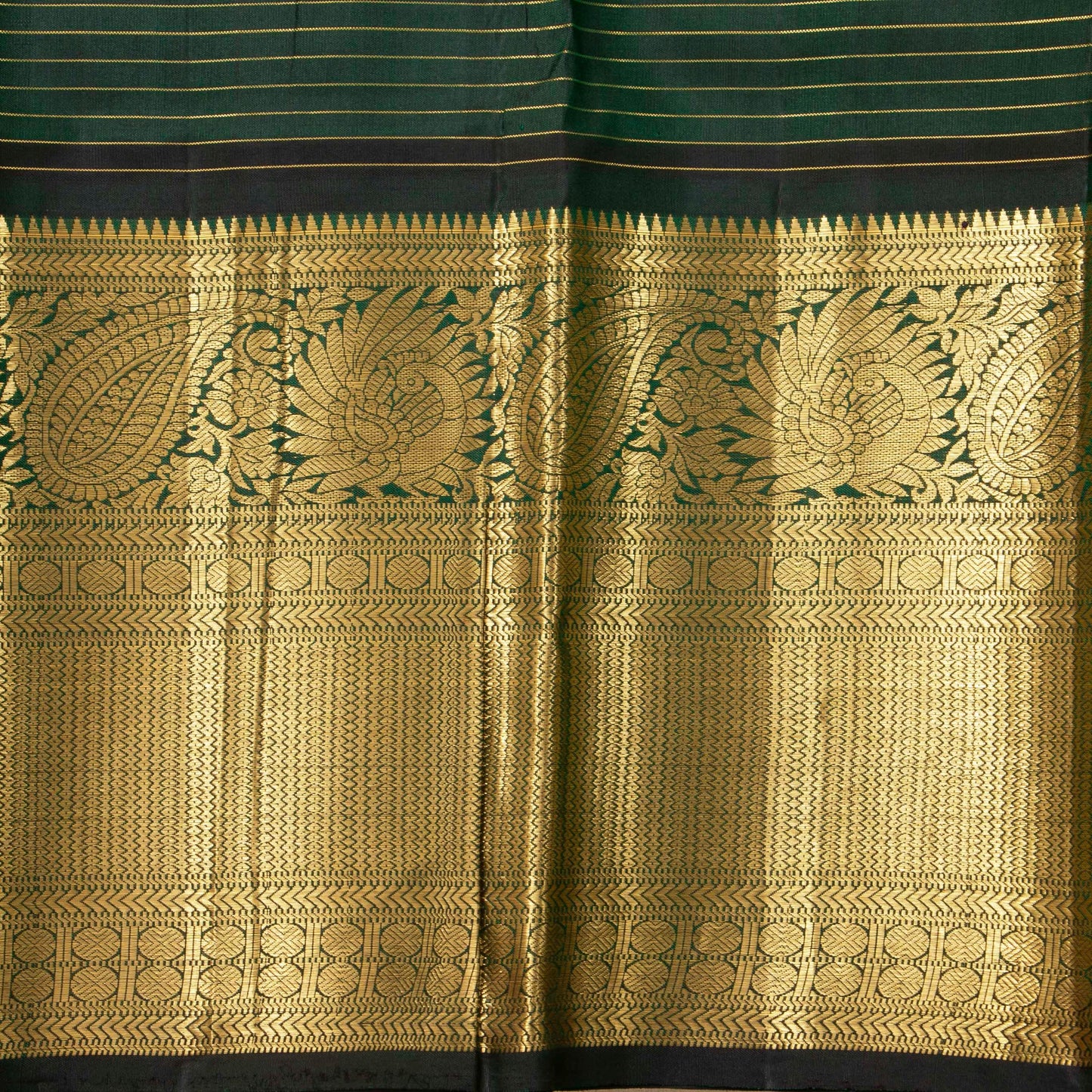 Red And Green Kanchipuram Silk Saree With Zari Stripes For Wedding Wear PV NYC 1634