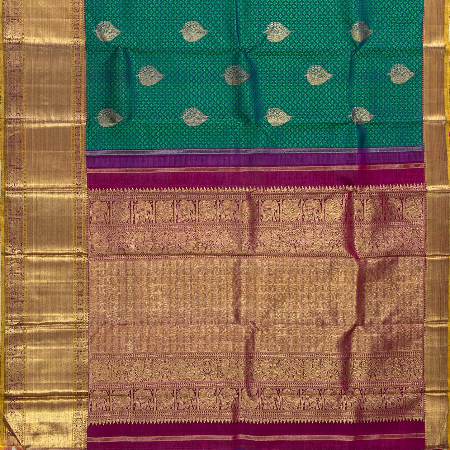 Green, Purple And Maroon Kanchipuram Silk Saree With Silk Jacquard Work For Wedding Wear PV NYC 1644