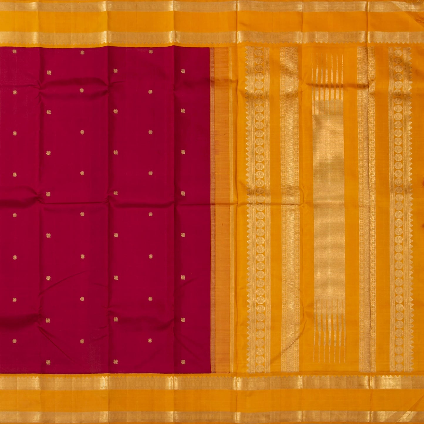 Magenta And Mustard Yellow Kanchipuram Silk Saree For Festive Wear PV NYC 1640