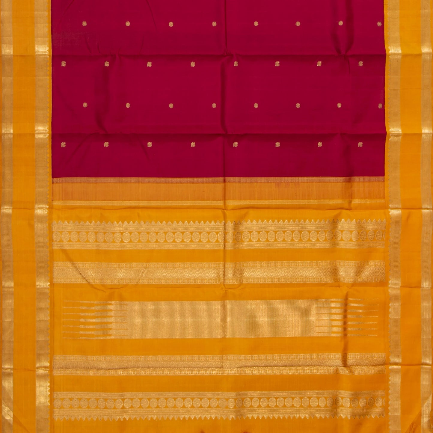 Magenta And Mustard Yellow Kanchipuram Silk Saree For Festive Wear PV NYC 1640